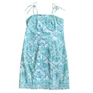 Vtg Lilly Pulitzer White Label Aqua Floral Travel Print Dress Size 14